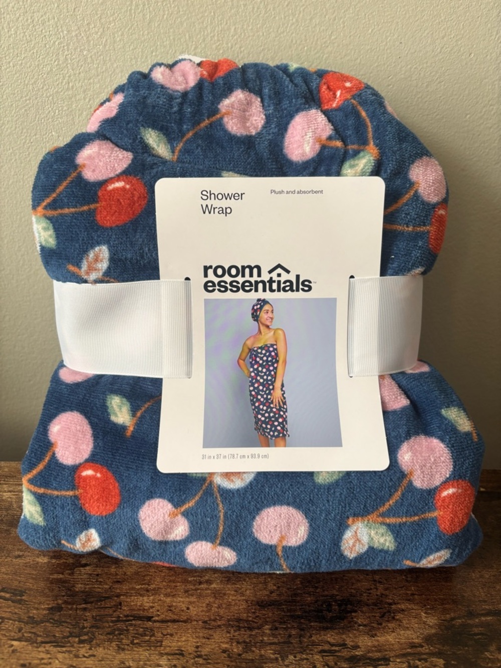 Room Essentials Shower Wrap Bath Wrap Cotton Cherry Design Brand  31 x 37 Inches